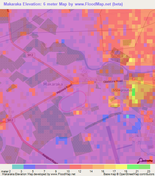 Makaraka,New Zealand Elevation Map