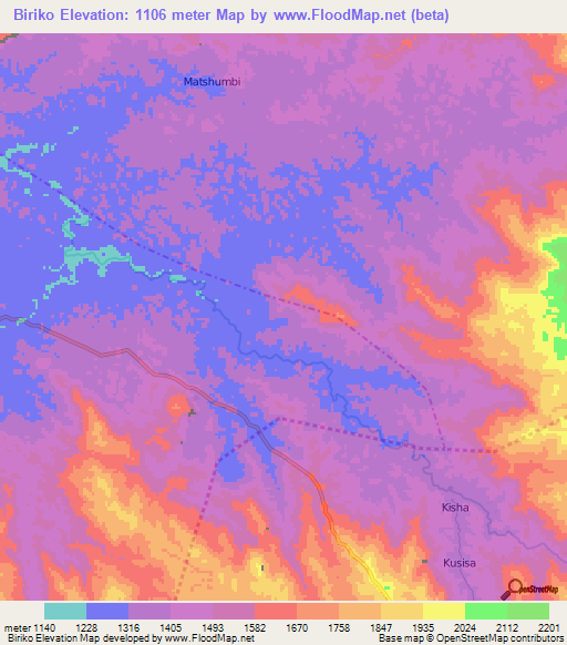 Biriko,Congo (Kinshasa) Elevation Map