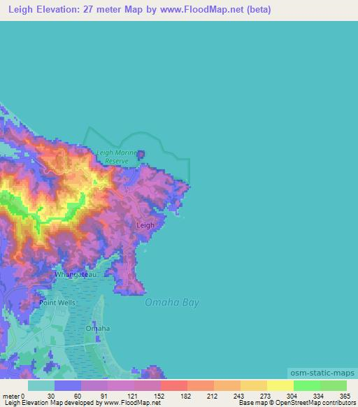 Leigh,New Zealand Elevation Map