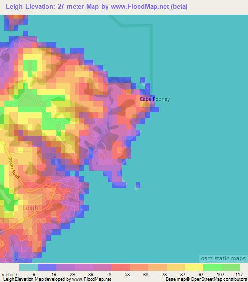 Leigh,New Zealand Elevation Map