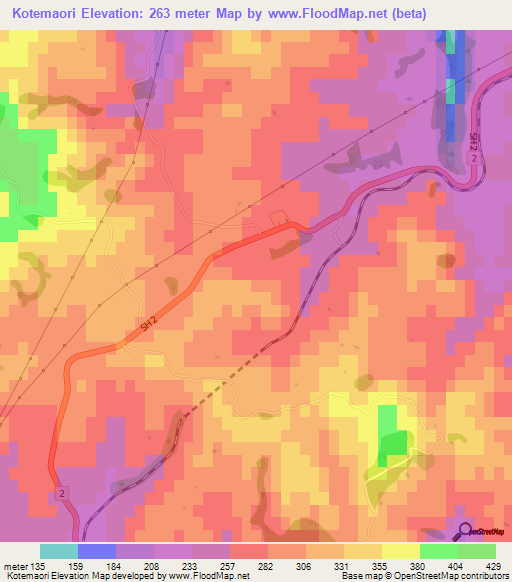 Kotemaori,New Zealand Elevation Map