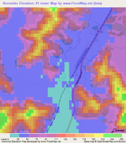 Koromiko,New Zealand Elevation Map