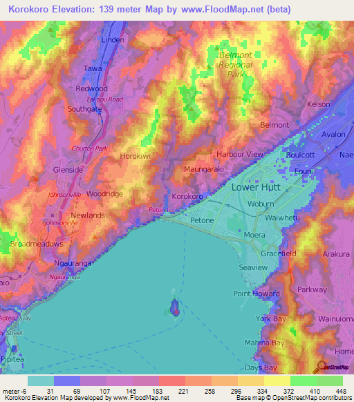 Korokoro,New Zealand Elevation Map