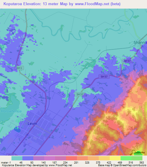 Koputaroa,New Zealand Elevation Map