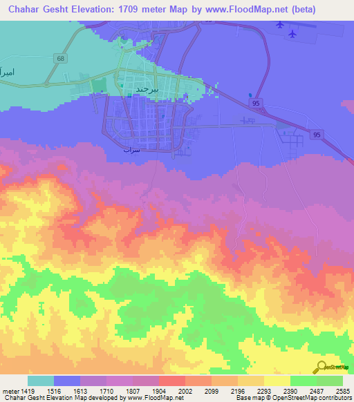 Chahar Gesht,Iran Elevation Map