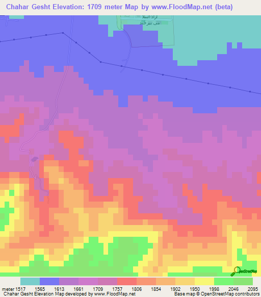 Chahar Gesht,Iran Elevation Map