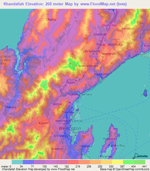 Khandallah,New Zealand Elevation Map
