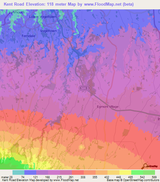 Kent Road,New Zealand Elevation Map