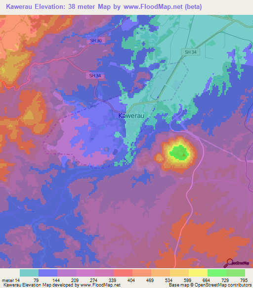 Kawerau,New Zealand Elevation Map