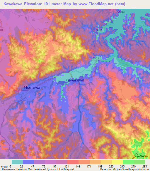 Kawakawa,New Zealand Elevation Map