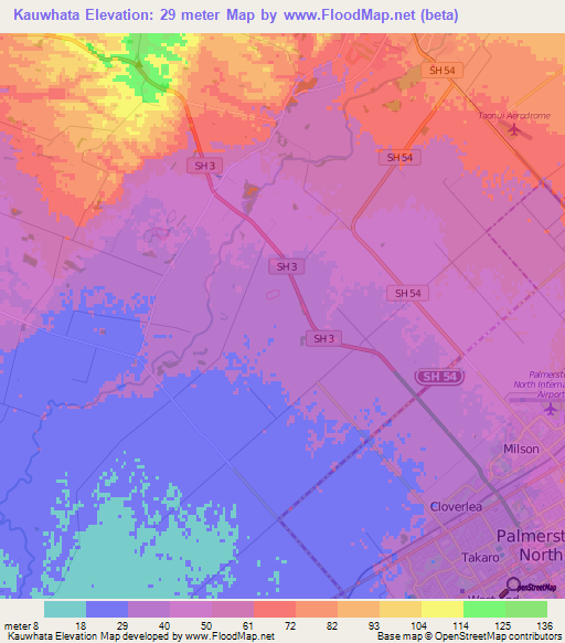 Kauwhata,New Zealand Elevation Map