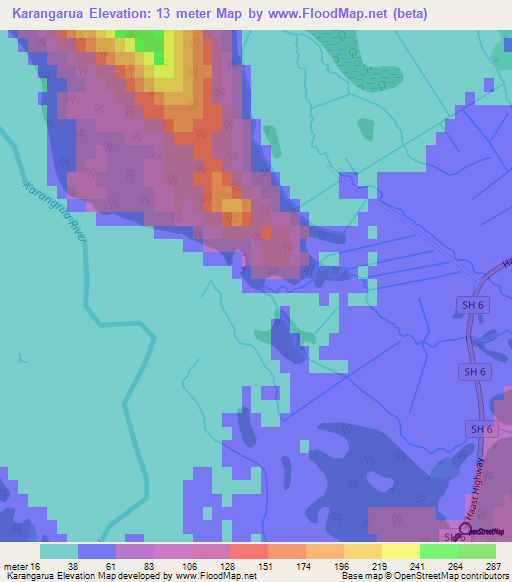 Karangarua,New Zealand Elevation Map