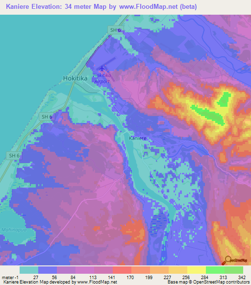 Kaniere,New Zealand Elevation Map