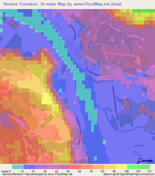 Kaniere,New Zealand Elevation Map