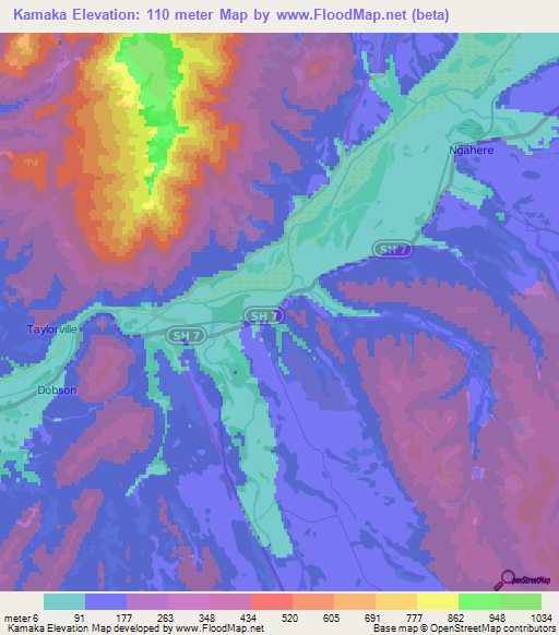 Kamaka,New Zealand Elevation Map