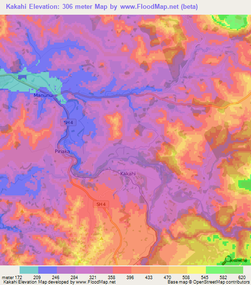 Kakahi,New Zealand Elevation Map