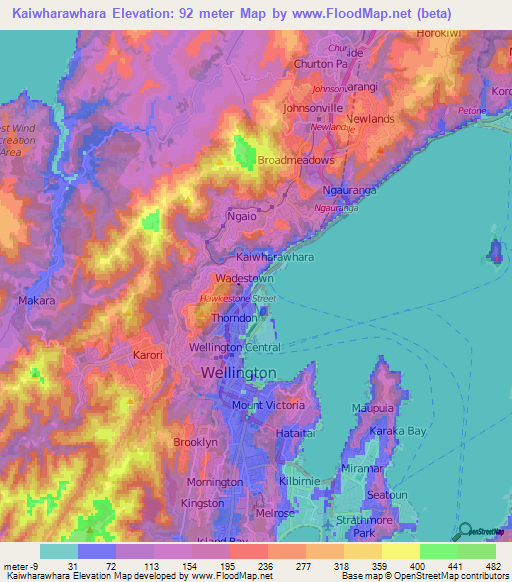 Kaiwharawhara,New Zealand Elevation Map