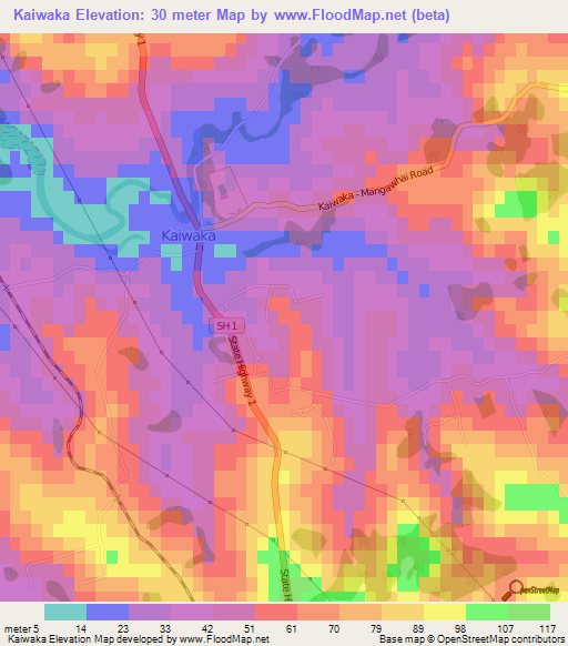 Kaiwaka,New Zealand Elevation Map