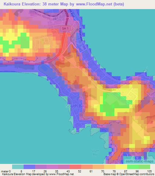 Kaikoura,New Zealand Elevation Map