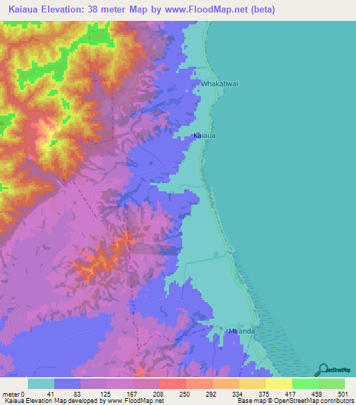 Kaiaua,New Zealand Elevation Map