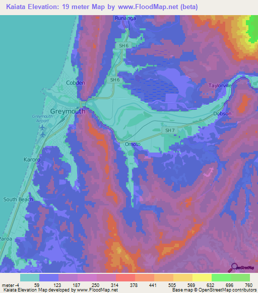 Kaiata,New Zealand Elevation Map