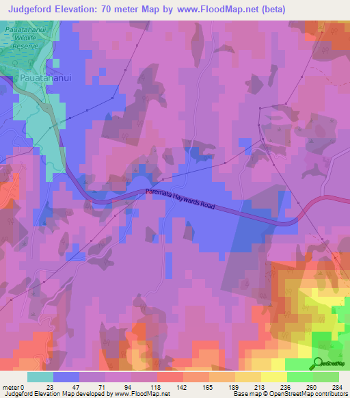 Judgeford,New Zealand Elevation Map