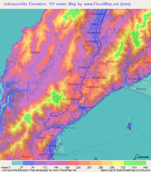 Johnsonville,New Zealand Elevation Map