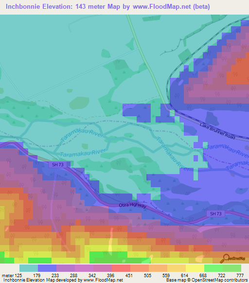 Inchbonnie,New Zealand Elevation Map