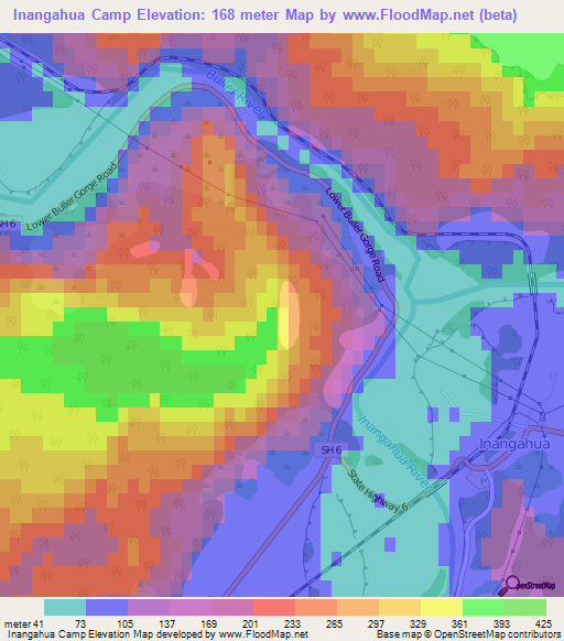 Inangahua Camp,New Zealand Elevation Map