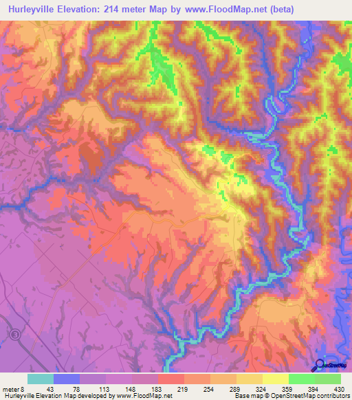 Hurleyville,New Zealand Elevation Map