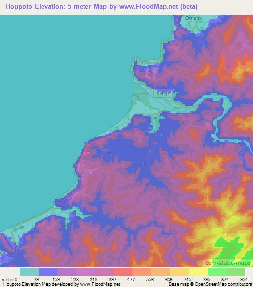 Houpoto,New Zealand Elevation Map