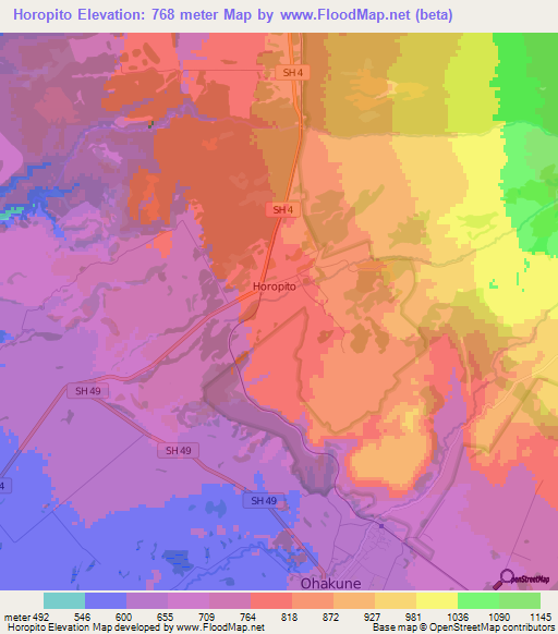 Horopito,New Zealand Elevation Map