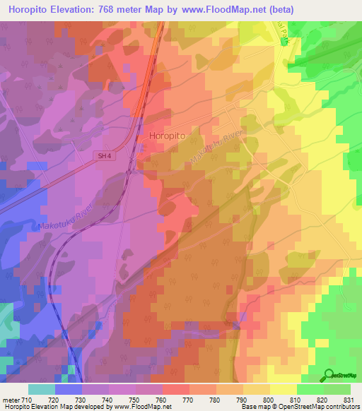 Horopito,New Zealand Elevation Map