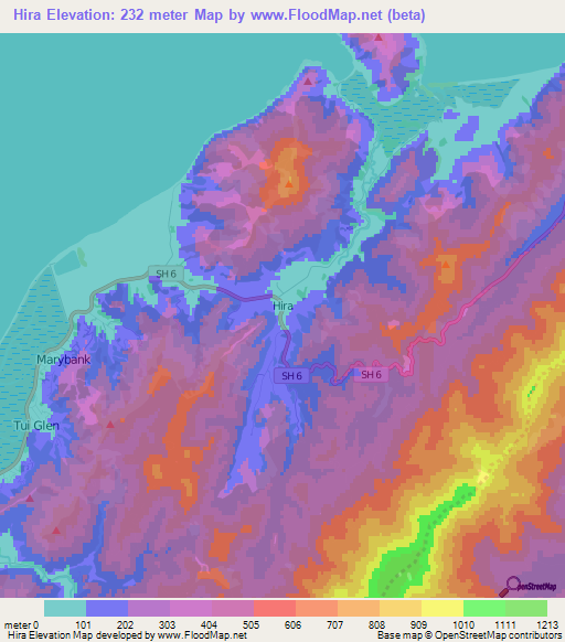 Hira,New Zealand Elevation Map
