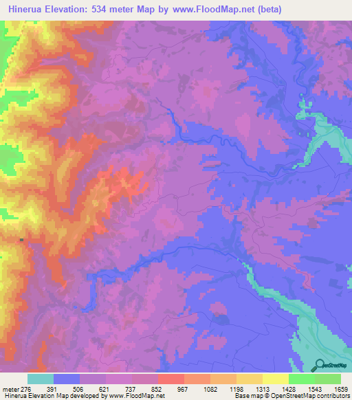 Hinerua,New Zealand Elevation Map