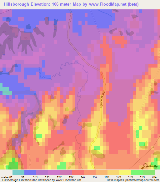 Hillsborough,New Zealand Elevation Map