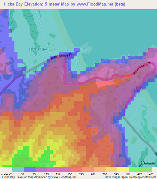 Hicks Bay,New Zealand Elevation Map