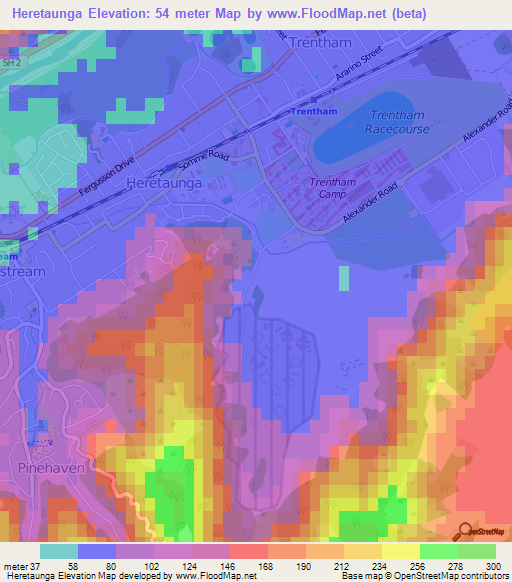Heretaunga,New Zealand Elevation Map