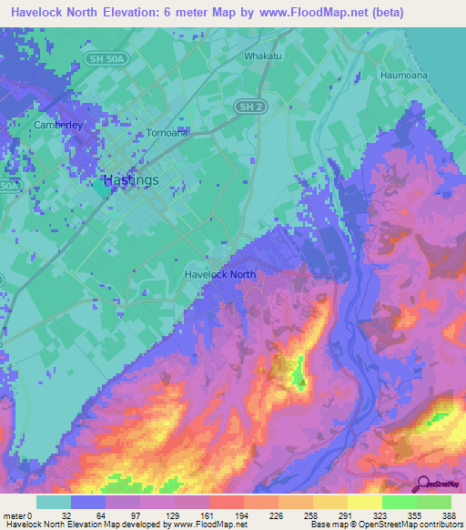 Havelock North,New Zealand Elevation Map