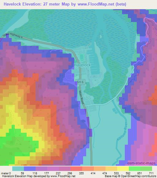 Havelock,New Zealand Elevation Map