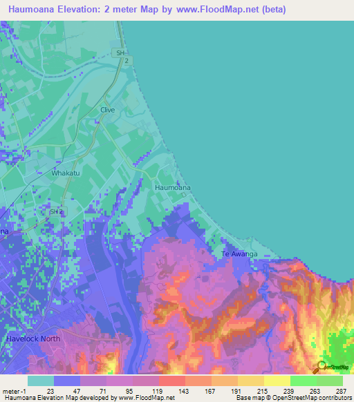 Haumoana,New Zealand Elevation Map