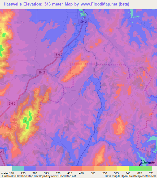 Hastwells,New Zealand Elevation Map