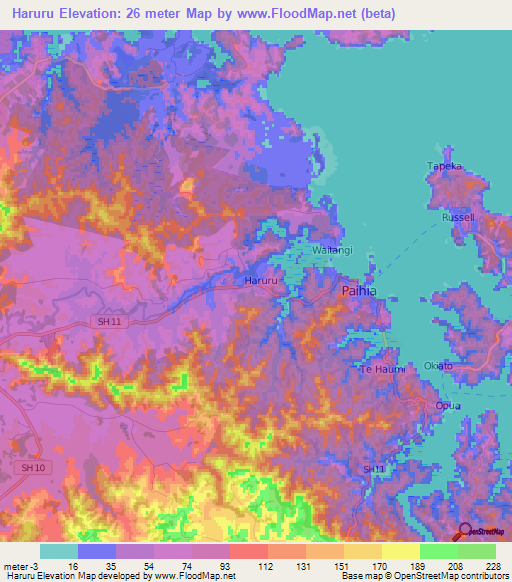Haruru,New Zealand Elevation Map