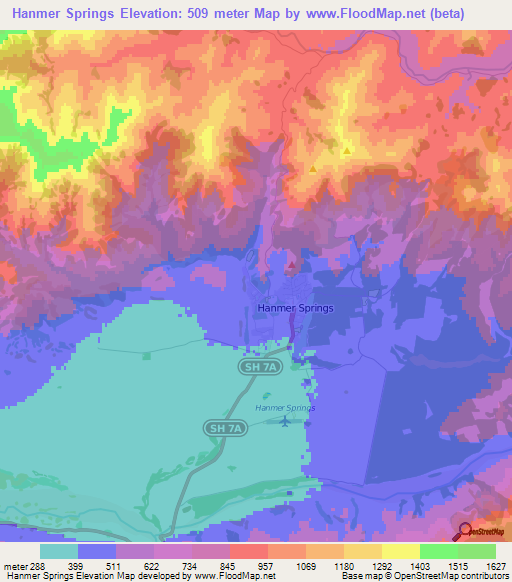 Hanmer Springs,New Zealand Elevation Map