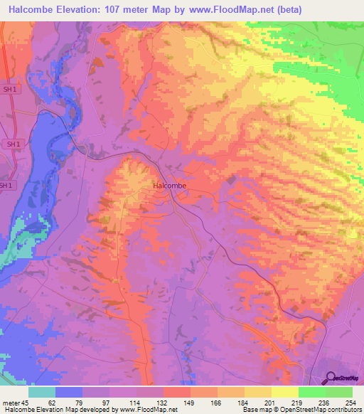 Halcombe,New Zealand Elevation Map