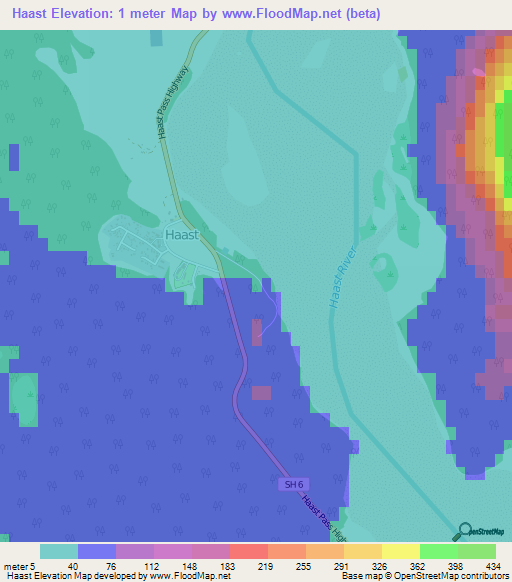 Haast,New Zealand Elevation Map