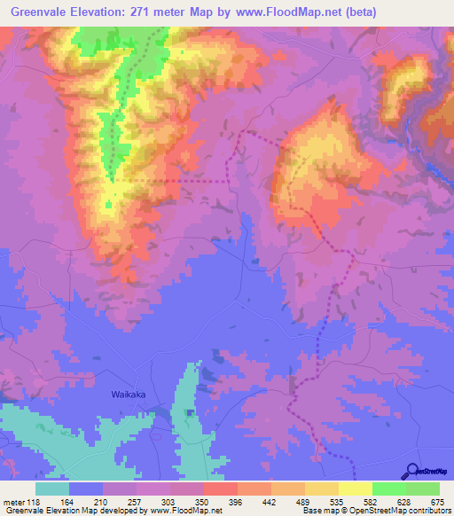 Greenvale,New Zealand Elevation Map
