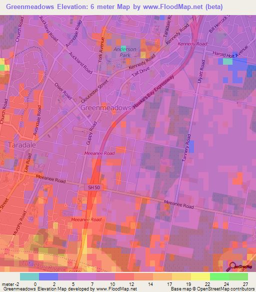 Greenmeadows,New Zealand Elevation Map