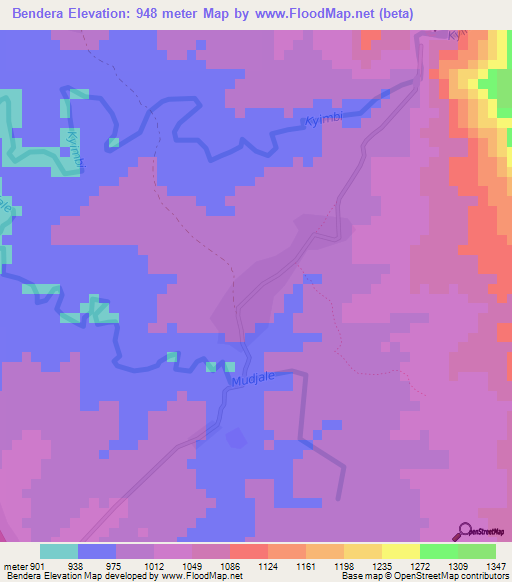 Bendera,Congo (Kinshasa) Elevation Map