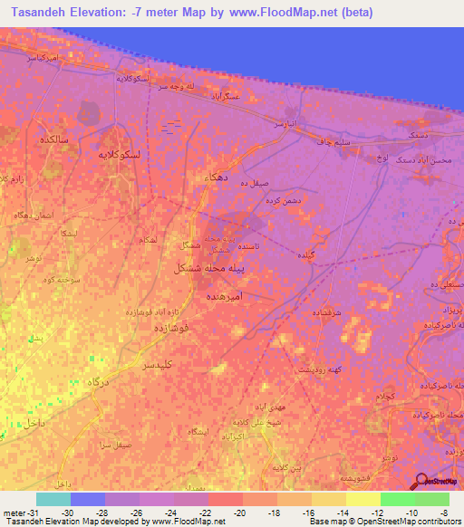 Tasandeh,Iran Elevation Map